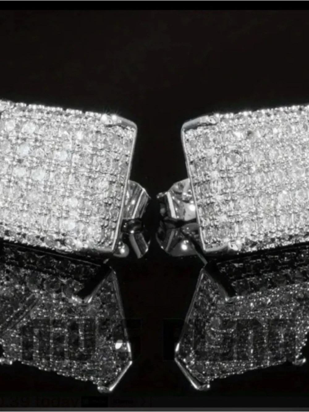 Sterling Silver Square Pave Stud Earrings - White